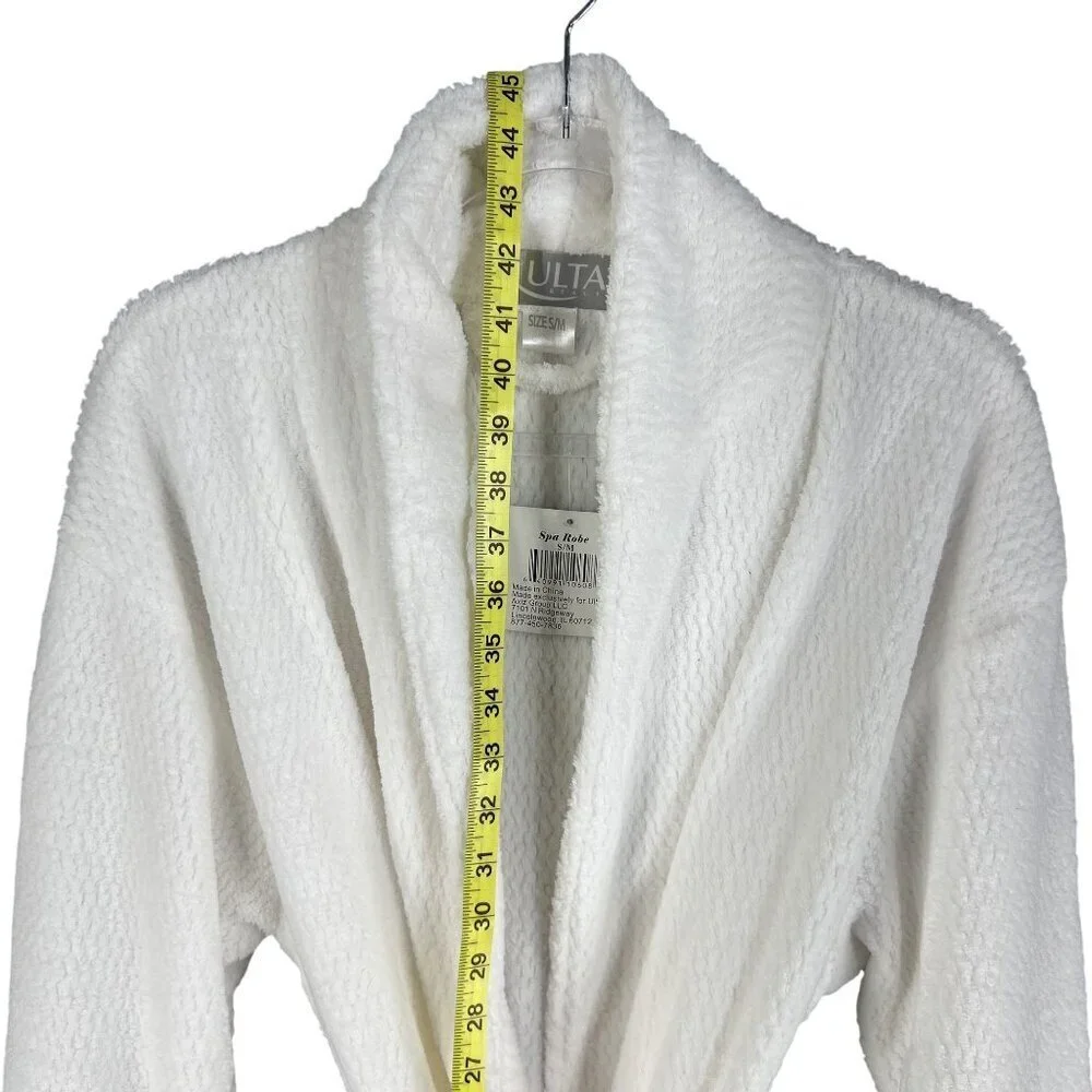 Ulta Beauty NWT Womens S/M White Textured Plush Spa Robe Belted Pockets
